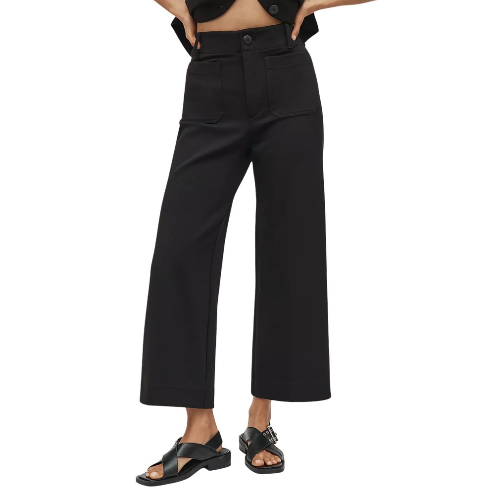 Anthropologie Maeve Pants Womens 30 Black The Colette Wide Leg Cropped High Rise